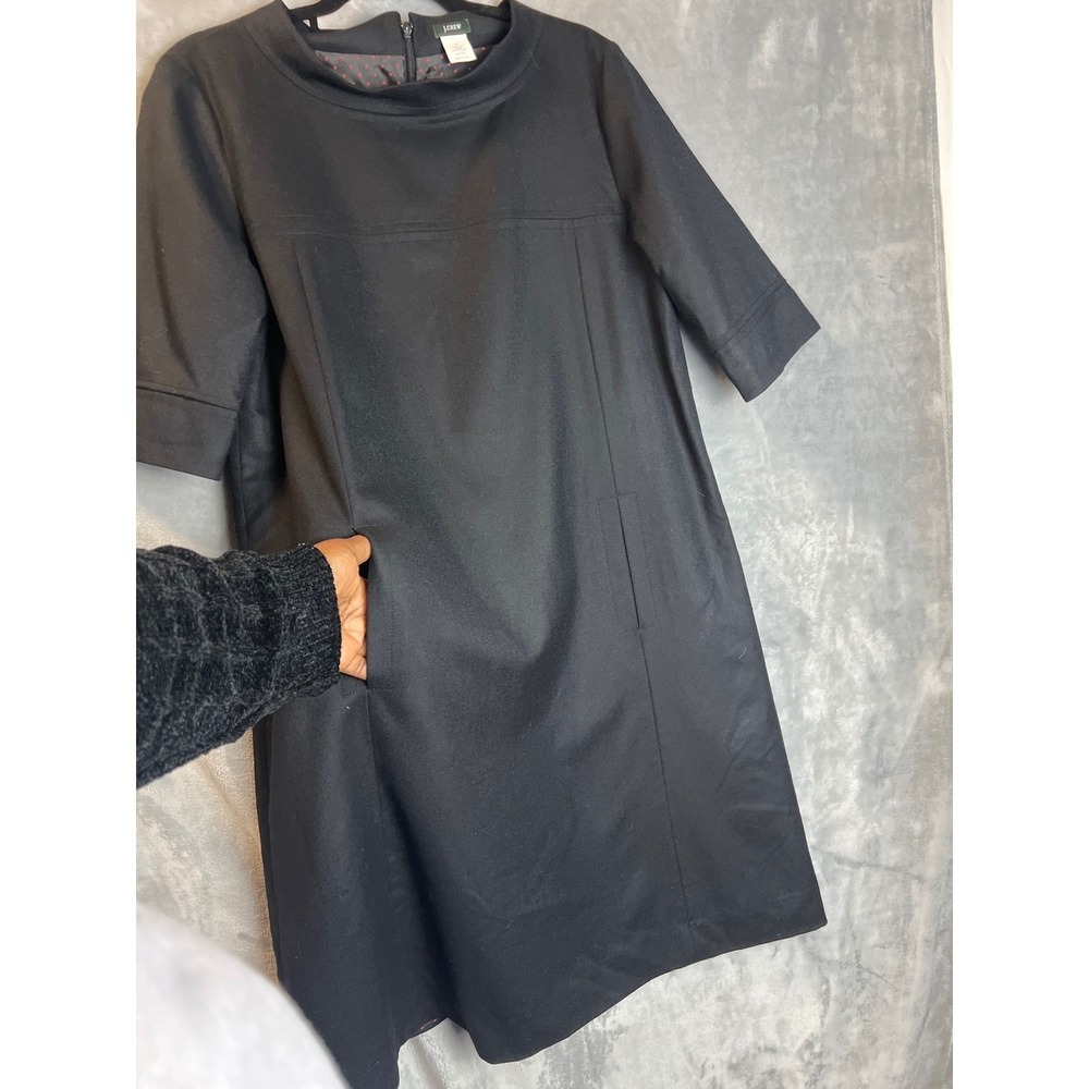 J.Crew Dress Black 100% Wool Shift Pockets Size 14 Career Office Classy - Picture 5 of 10
